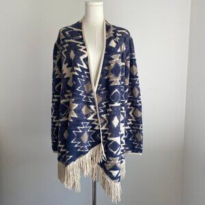 Lucky brand women’s sweater  Blue and Cream southwestern Patterned Cardigan med